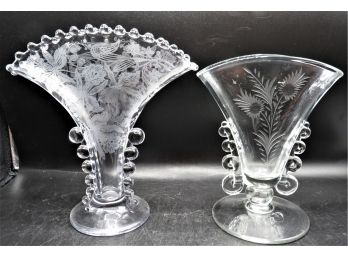 Glass Fanned Footed Vases - Set Of 2