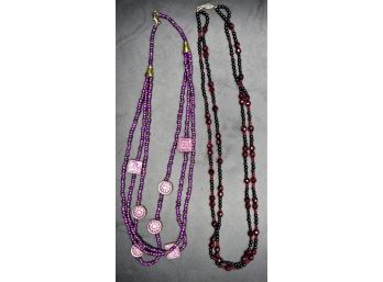 Costume Jewelry Purple & Red Beaded Necklaces - Set Of 2