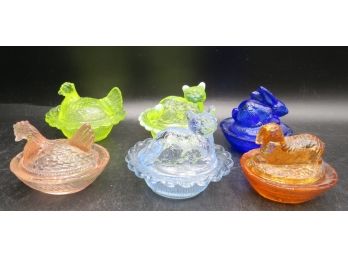 Carnival Glass Assorted Animal Covered Dishes - Set Of 6