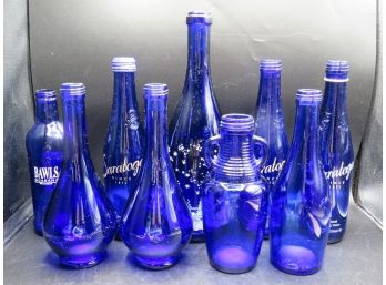 Blue Glass Bottles - Assorted Set Of 9