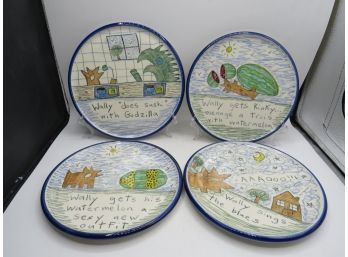 Wally Ware Hand Painted Plates - Set Of 4