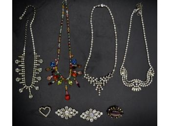 Costume Jewelry 4-necklaces, 2-pins & 1 Pair Clip On Earrings