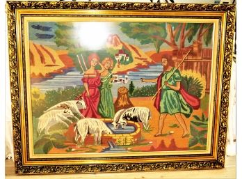 Moses At The Well Biblical Scene Needlepoint Framed Decor