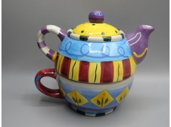 Teapot/Teacup  Ceramic 3-piece Stackable