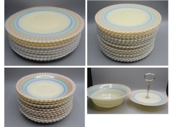 Macbeth Evans Cremax Pastel Rings Petal Ware Plates & Serving Dishes - 45 Pieces