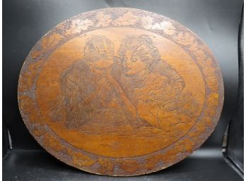 Wood Engraved Victorian Image Oval Plaque