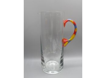 Hand Painted Handle Glass Pitcher