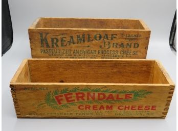 Vintage Wood Boxes - Kream Loaf Brand/ferndale Cream Cheese - Set Of 2