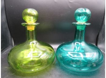 Yellow & Green Glass Genie Decanters With Stopper - Set Of 2