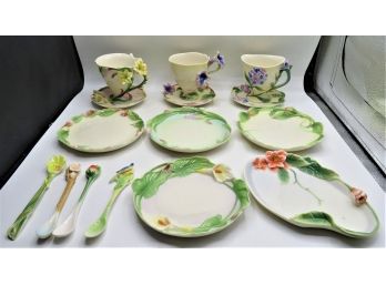 Franz Porcelain Plates, Teacups, Saucers & Spoons - 15 Pieces