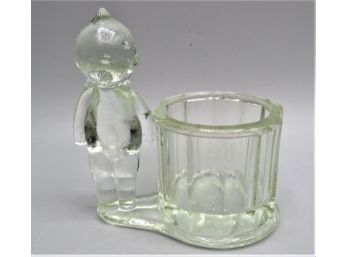 Kewpie Clear Glass Barrel Candy Container/Bank