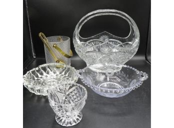 Glassware - Bowls, Ashtray, Ice Bucket, Basket - Assorted Set Of 5