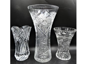 Etched Glass Vases - Assorted Set Of 3