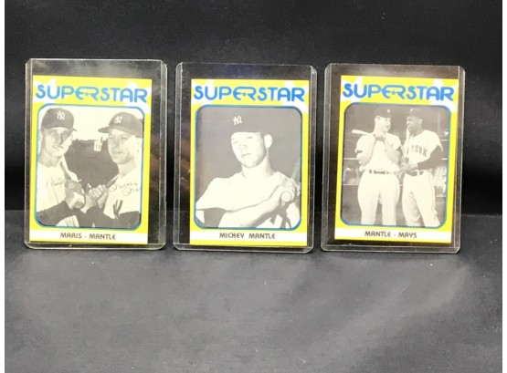 Mickey Mantle, Mantle & Mays, Marris & Mantle Superstar Baseball Cards In Sleeves 1980
