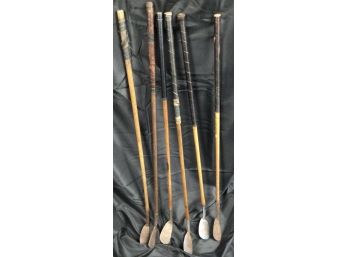 Assorted Vintage Wood Handled Golf Clubs 6 Piece Lot