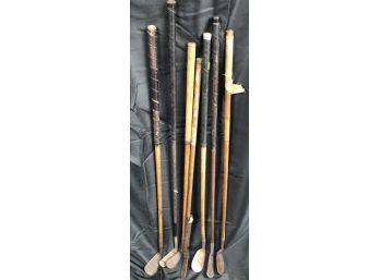 Vintage Wood Handle Assorted Golf Clubs 7 Piece Lot