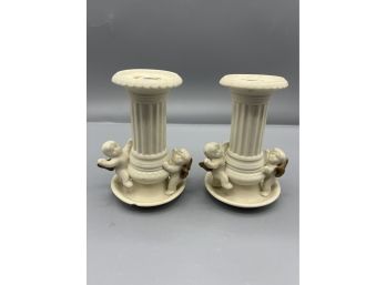 Decorative Ceramic Candlestick Holders - 2 Total