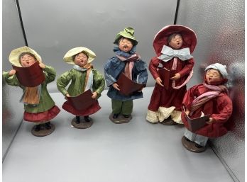 Paper Mache Resin Christmas Caroler Figurines - 5 Total