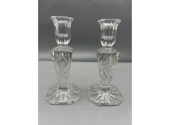 Cut Glass Candlestick Holders- 2 Total