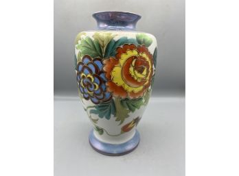 Porcelain Hand Painted Floral Pattern Vase - Made In Japan