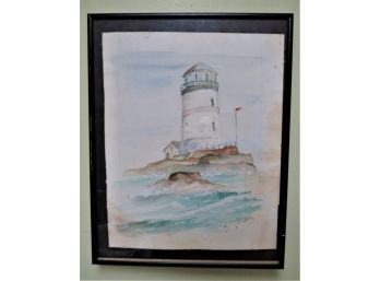 Vogel Signed Lighthouse Watercolor 1991 - Framed