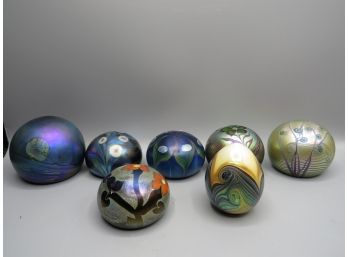 Orient & Flume, Lewis Moon Art Glass Paperweights & Egg - Set Of 6