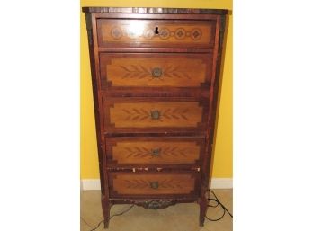 Wood Inlay 5-drawer Cabinet With Key