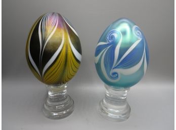Art Glass Eggs With Stands - Set Of 4