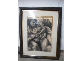 Original Charcoal Drawing Of Nude In Frame