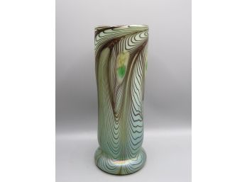 1973 Orient & Flume Peacock Art Glass IRIDESCENT Vase