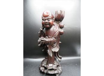 Vintage Mid Century Chinese Wood Carving Of Daoist Immortal Shao Lo