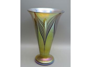 1977 Orient & Flume Art Glass Iridescent  Vase - Signed