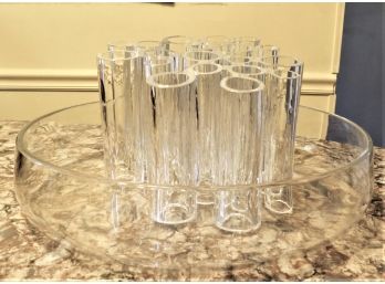 Stunning Large Glass Bowl Centerpiece With Cluster Vase Insert - Set Of 2