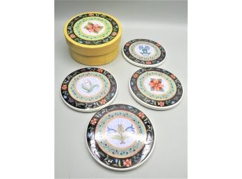 Renee Carisse Jardine Ceramic Coasters - Set Of 4 In Original Box
