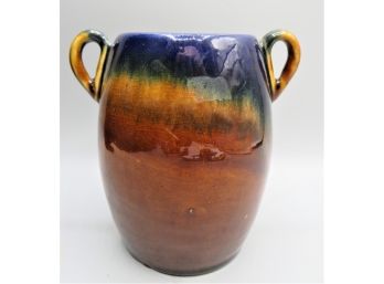 Double Handled Blue/brown Ceramic Crackled Vase