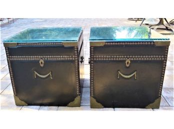 Leather Top With Glass Top Boxed Side Tables/chests - Set Of 2 - No Keys - Doesn't Open