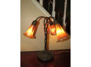 Art Deco Lily Lamp Metal & Glass 3 Bulb Table Lamp