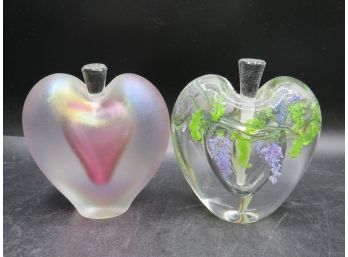 Zellique Studio Art Glass Perfume Bottles, Heart Shaped With Stoppers - Set Of 2