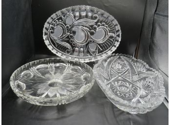 Cut Glass Dish & Bowls - Assorted Set Of 3