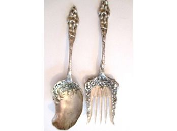 Baroque Serving Fork & Spoon, Sterling Silver