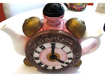 Hand Painted Vintage Alarm Clock Teapot By Seymour Mann Inc