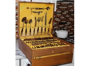 Vintage Flatware Complete Service  SIAM Bronze W/Rosewood Handles Orig: Box