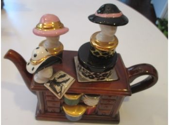 Rare Tony Carter Limited Edition Vogue Ladies Hats Shop Ceramic Teapot