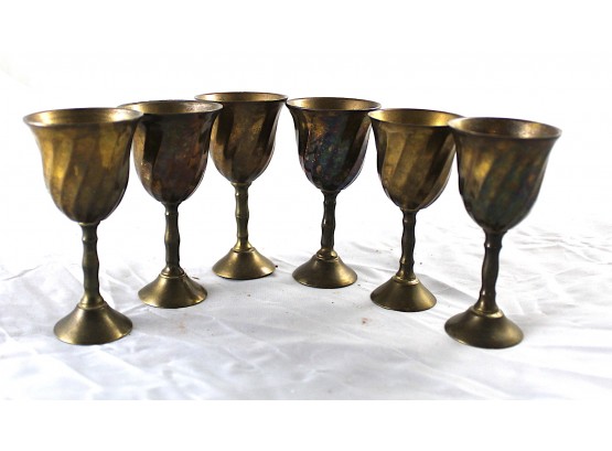 6 Piece Set Of Miniature Brass Goblets (049)