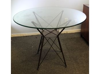 VTG Glass Top Table With Metal Abstract  Base With Cover (090)
