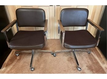 Mid-century Cross-tube Products Cushioned Steel Frame Office Swivel Chairs On Wheels - 2 Total
