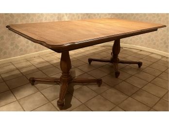 Two Pedestal Solid Wood Dining Table With 1 Leaf