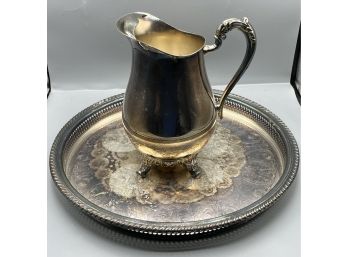 Vintage Silver Plated Serving Tray With Pitcher - 2 Pieces Total