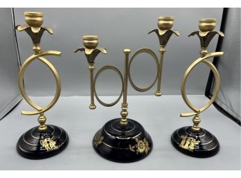 Iri-s Cobalt Blue 24K Gold Ceramic Candlestick Set - Made In Greece