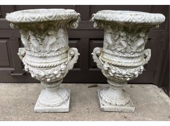 Outdoor Cement Garden Planters With Drain Holes - 2 Total